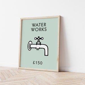 Retro Monopoly Inspired Water Works Wall Print, Quirky Bathroom Wall Art, Bathroom Print, WC Art, Toilet Art