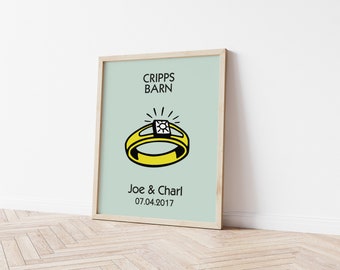 Monopoly Personalised Wedding or Engagement Print, Quirky Home Decor, Wall Art Poster