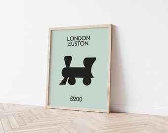 Monopoly Custom Train Station Print, Quirky Home Decor, Wall Art, Personalised Gift Housewarming, Road Names