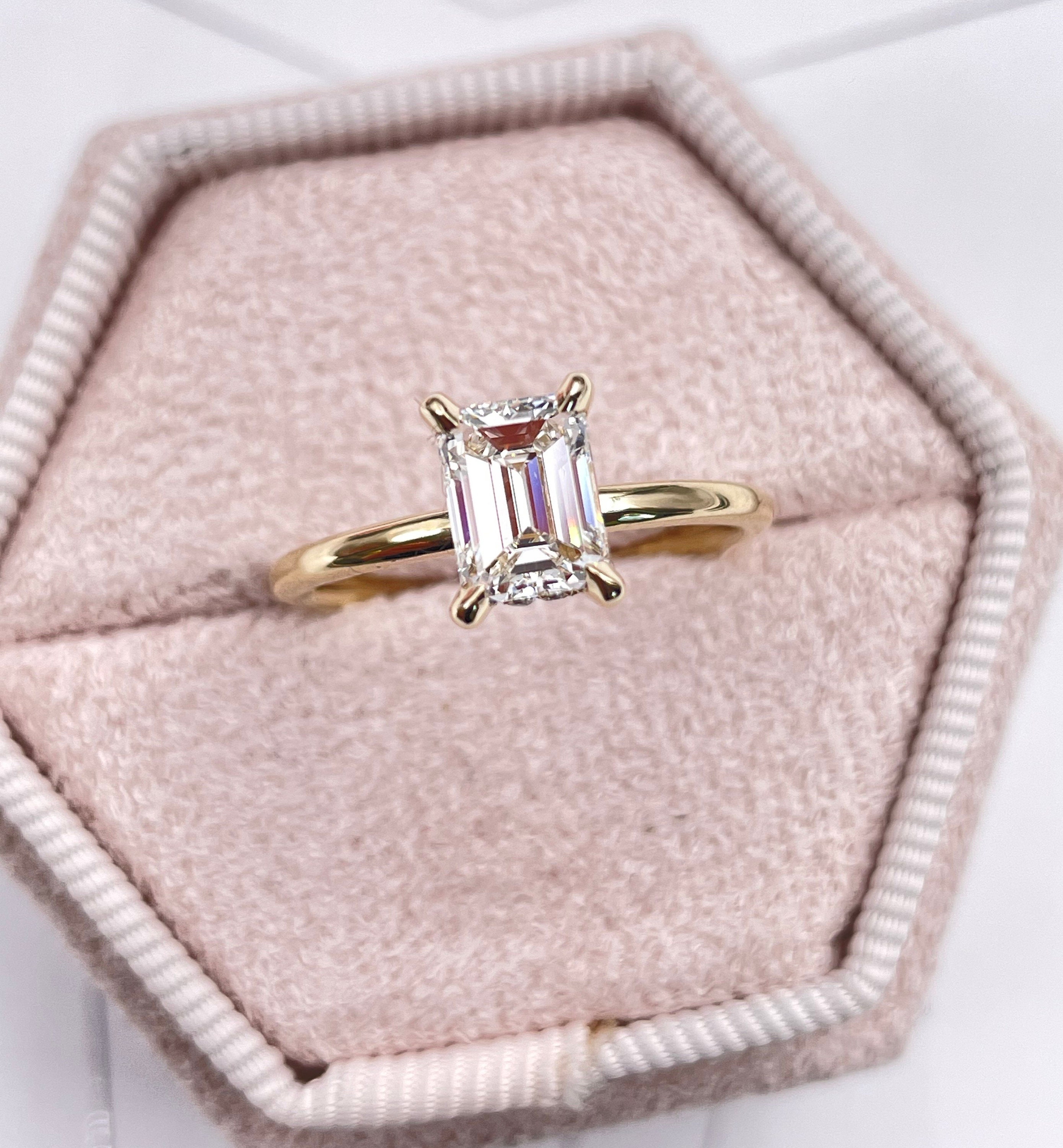 1.13 Carat Lab Grown Emerald Shape Diamond Gold Ring | Etsy