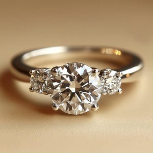 Three Stone Diamond Engagement Ring | 1 Carat Center Natural Diamond | 14K White Gold | Trio Diamond Ring | Classic 3-Stone Ring