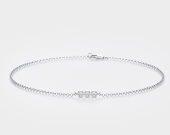 Natural Diamond Bracelet / 14k White Gold Bezel Setting Diamond Bracelet for Women / Brilliant Cut Solitaire Diamond Bracelet 0.09Ct