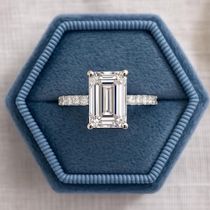 2 Carat Emerald Cut Lab Diamond Engagement Ring | IGI Certified F VS1 | Lab Grown Solitaire Ring with Hidden Halo | Wedding Ring Gift