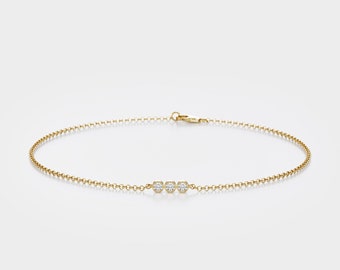0.09Ct Brilliant Cut Solitaire Diamond Bracelet for Women, 14k Gold Bezel Setting