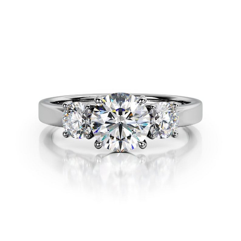 Trellis Setting 3 Stone Ring Three Diamonds Engagement Ring Etsy