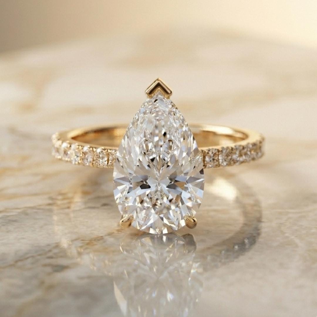 4 CT Pear Lab Diamond Engagement Ring | E VVS2 IGI Halo 14K White Gold ...