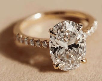 3.50 Karat Oval Lab Grown Diamant Verlobungsring, 14K Weißgold Hidden Halo