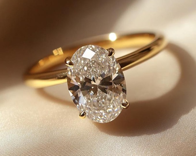 Featured listing image: 3 Carat Oval Lab Diamond Engagement Ring, 14k Yellow Gold Hidden Halo