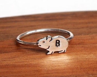 Guinea pig ring.Sterling silver ring.Hamster.Rodent.Pet gift.Mouse ring.Guinea pig.Pet ring.Pet jewelry.Stacking ring.Custom name animal