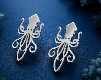 Pendientes de pulpo de plata de ley, joyería marina llamativa, pendientes de kraken hechos a mano, pendientes náuticos, regalo para ella.