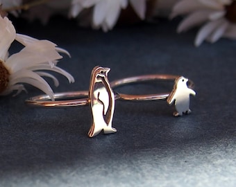 Pingüino.Anillo de plata esterlina.Regalo de madre.Madre y bebé.Regalo de esposa.Madre e hija.Amor de madre.Embarazada.Maternidad.Regalo de niña.Regalo familiar