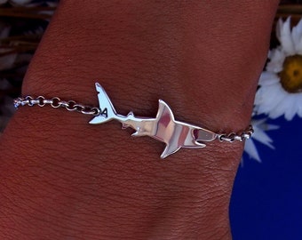 Handmade Sterling Silver Shark Bracelet: Beach Jewelry Gift