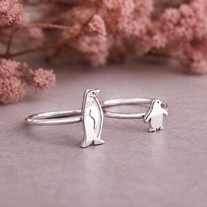 Pinguin Familie Ring Sterling Silber, Mutter Baby Pinguin Ring, Stapeln Familie Ring, Mutter Kind Schmuck, neue Mutter Geschenk, Schwangerschaft Geschenk