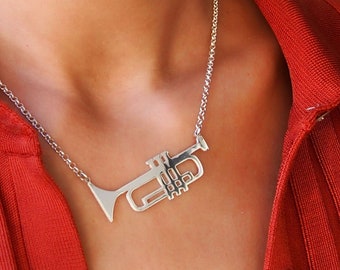 Trumpet necklace. Trumpet. Jazz. Funky. Soul. Instrument. Music gift. Music jewelry. Musician. Song. Trumpet gift. Gift for her. Men jewelry