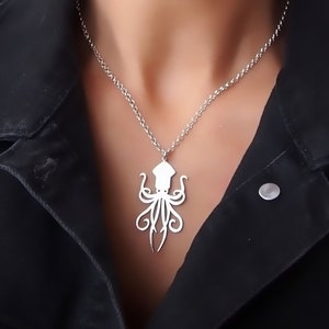May include: A silver necklace with an octopus pendant. The octopus is a simple silhouette design.
