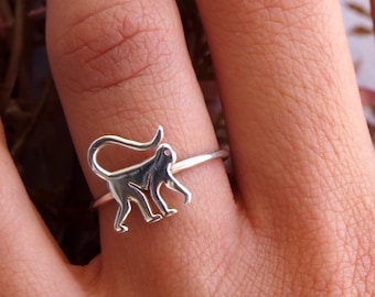 Monkey ring.Sterling silver ring.Stacking ring.Zodiac sign.Monkey gift.Spiritual animal.Lucky charm.Charm ring.Totem.Magic ring.Set ring