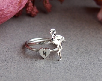 Flamingo.Sterling silver ring.Flamingo jewelry.Bird ring.Pineapple.Pineapple jewelry.Exotic animal.Tropical.Tropical fruit.Flamingo gift