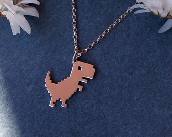 Sterlingzilveren pixel dinosaurusketting: T-Rex-sieraden