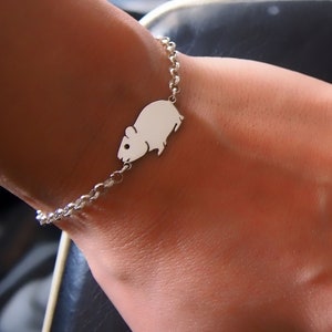 Pulsera de conejillo de Indias. Tobillera-plateada. Plata esterlina. Pulsera de ratón. Roedor. Hamster. Cavia. Chinchilla. Joyas voor mascottes. Joyas paratonen. Regalo voor mascottes. Conejo
