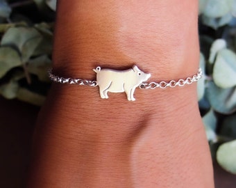 Pig bracelet. Pig anklet.Sterling silver. Pig jewelry. Piggy. Piglet. Vegetarian. Vegan. Pig gift.Pet gift.Farm gift.Farm animals.Silver pig