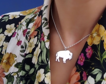 Sterling Silver Buffalo Necklace: Handmade Bison Pendant