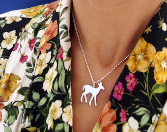 Deer necklace.Sterling silver deer.Small deer.Deer jewelry.Fawn necklace.Forest jewelry.Bambi.Fawn decor.Fawn.Fawn gift.Silver deer
