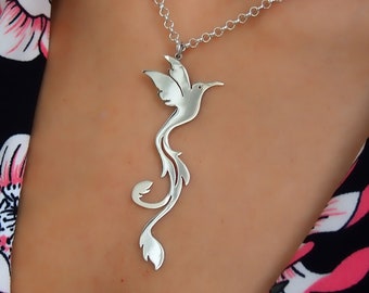 Hummingbird.Bird from paradise.Sterling silver bird.Phoenix gift.Hummingbird jewelry.Bird necklace.Peacock.Gift for women.Swallow.Reborn