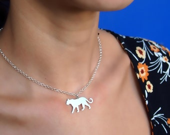 Panther necklace.Sterling silver cat.Leopard necklace.Lion necklace.Panther jewelry.Panther charm.Leopard charm.Cat necklace.Lion jewelry