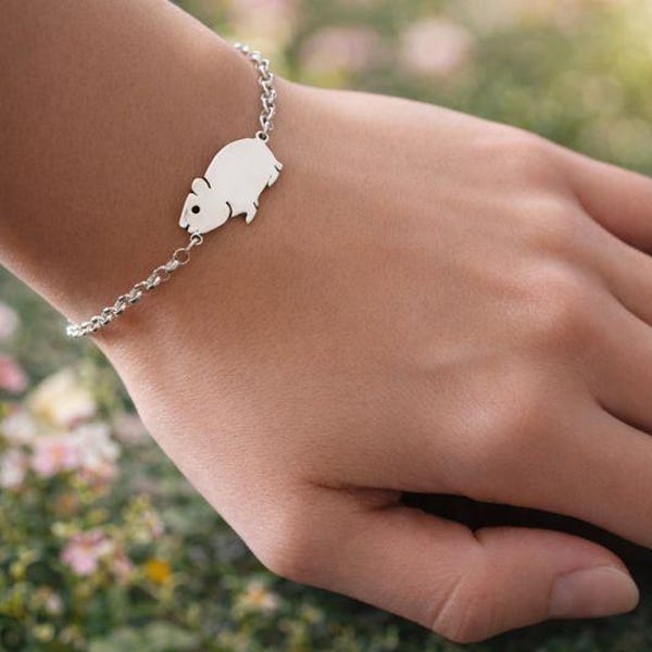 Handmade Sterling Silver Guinea Pig Bracelet or Anklet