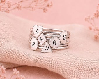 Personalized Stack Ring Sterling Silver, Initial Ring, Symbol Ring, Dainty Stacking Ring, Custom Gift for Her