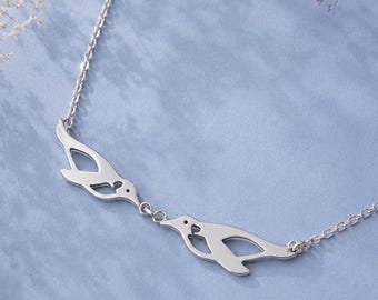 Penguin Necklace Sterling Silver, Penguin Jewelry, Couple Necklace, Bird Necklace, Animal Lover Gift, Wife Gift, Bridesmaid Gift