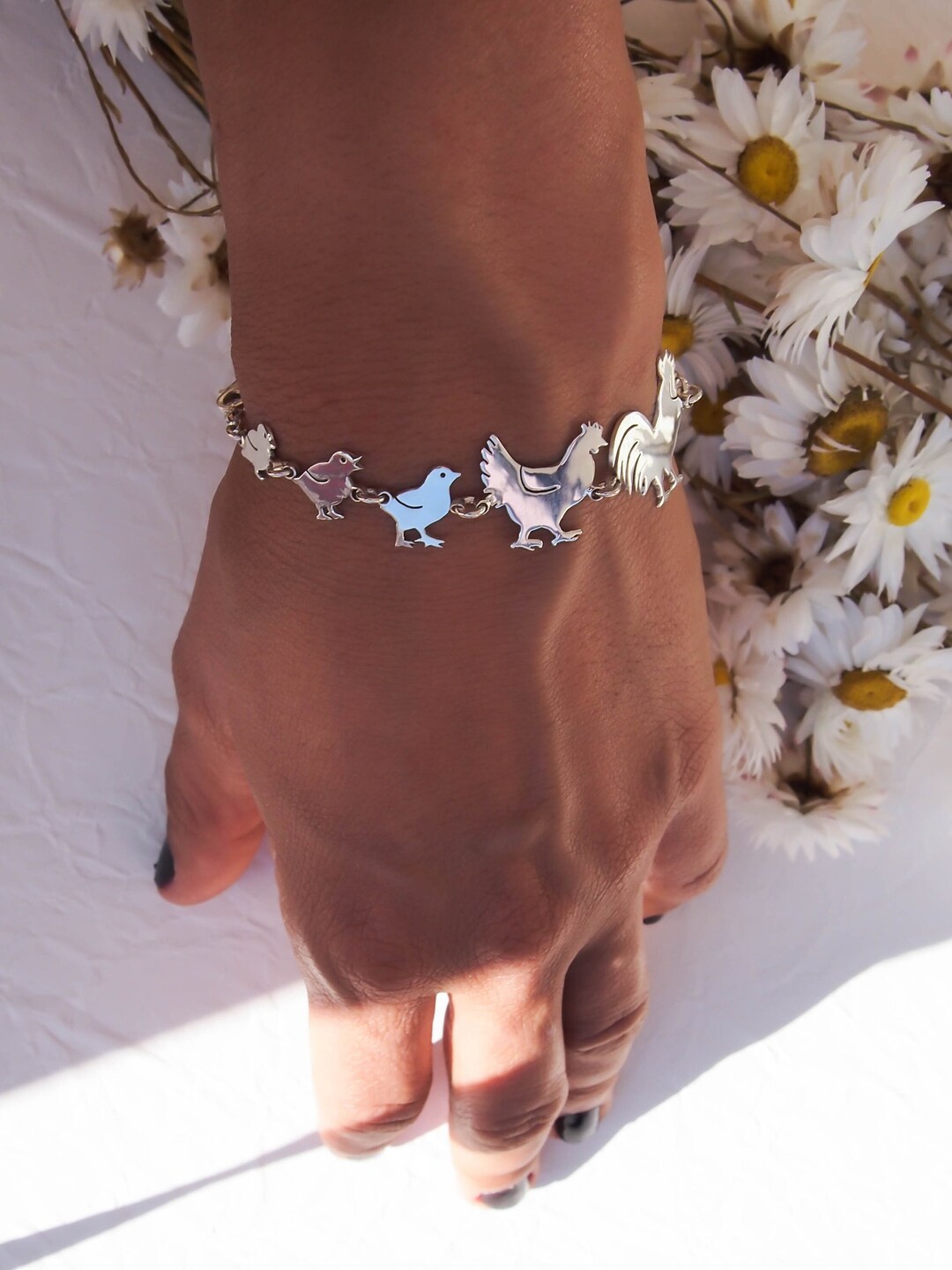 Sterling Silver Chicken Family Bracelet: Hen & Chicks Design - Etsy