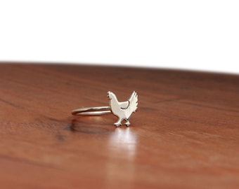Chicken family.Sterling silver ring.Hen.Rooster.Chick.Egg.Stacking ring.Farm.Family gift.Mother gift.Chicken.Child ring.Mother and children