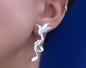 Colibrí.Pájaro de plata de ley.Fénix.Pendientes boho.Pendientes hippies.Joyería de la suerte.Regalo de buena suerte.Golondrina.Regalo para mujer.Joyería de pájaro