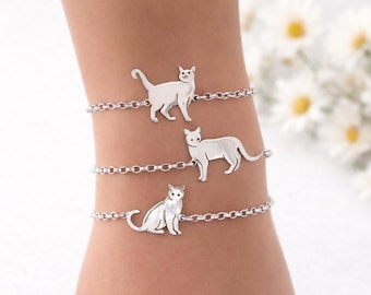 Sterling Silver Cat Bracelet or Anklet — Handmade Custom Cat Jewelry, Cat Lover Gift, Pet Memorial Bracelet, Minimalist Animal Jewelry