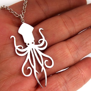 May include: Silver necklace with a detailed cutout of an octopus pendant.