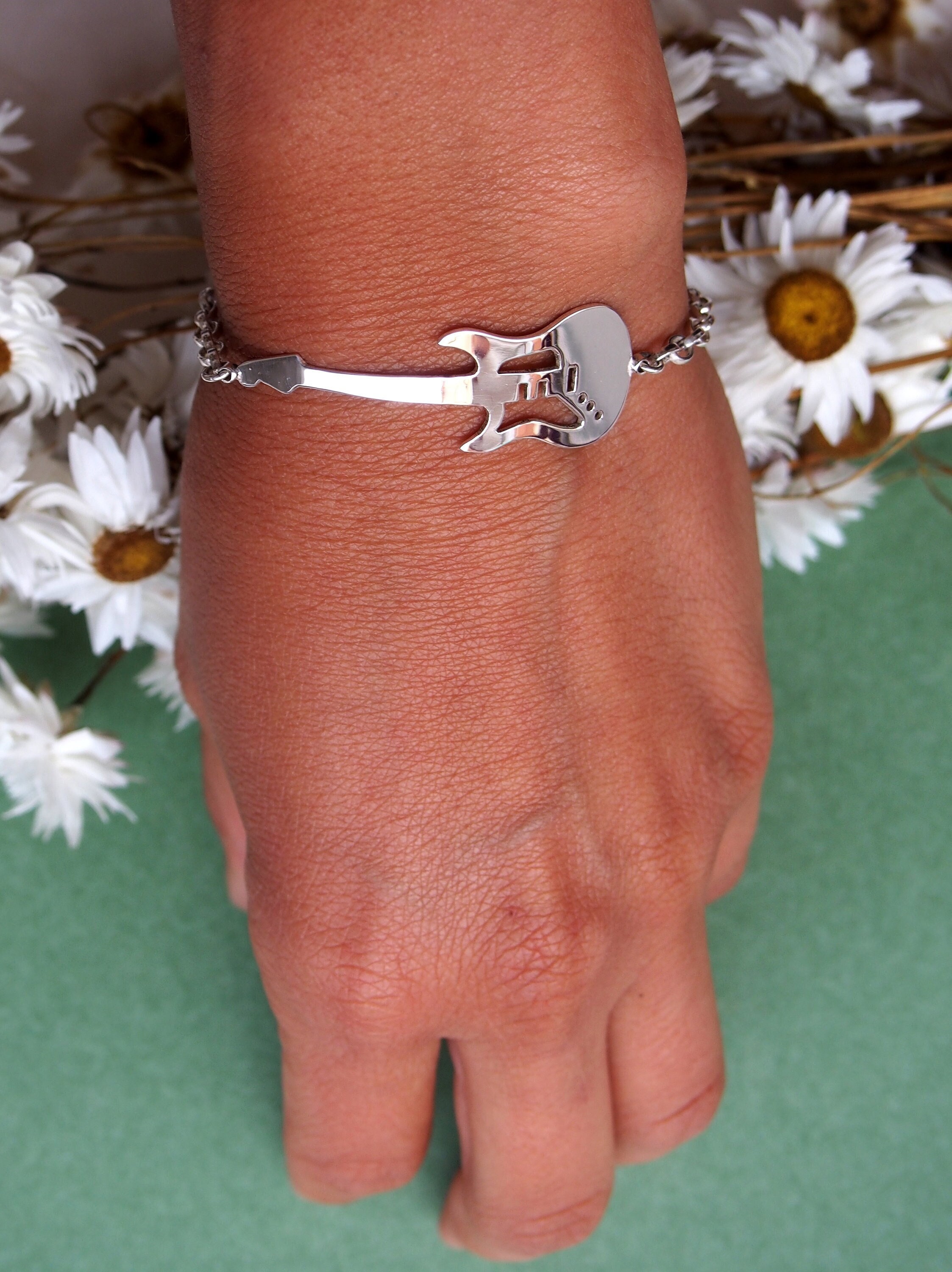 Guitar bracelet.Silver guitar.Electric guitar.Man s bracelet.Music jewelry.Guitar gift.Guitarist gift.Engraved bracelet.Bracelet for men