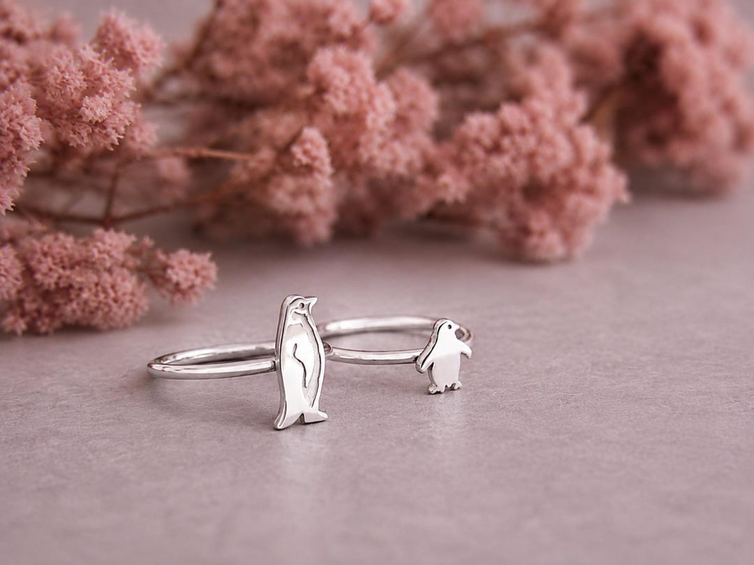 Penguin Family Ring Sterling Silver, Mother Baby Penguin Ring, Stacking ...