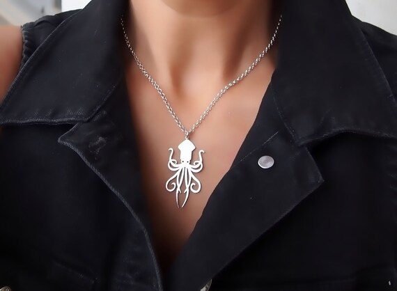 Sterling Silver Octopus Necklace: Handmade Ocean Charm Jewelry