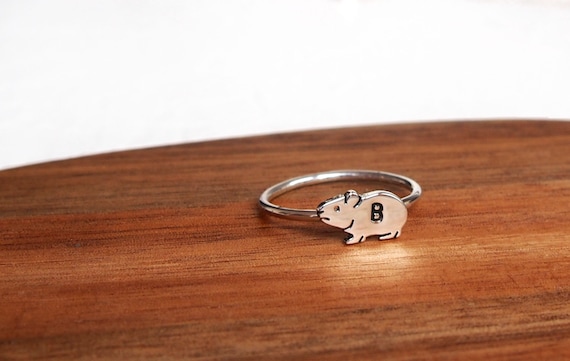 Guinea Pig Jewelry Set - Sterling Silver Hamster Ring & Earrings Always In My Heart