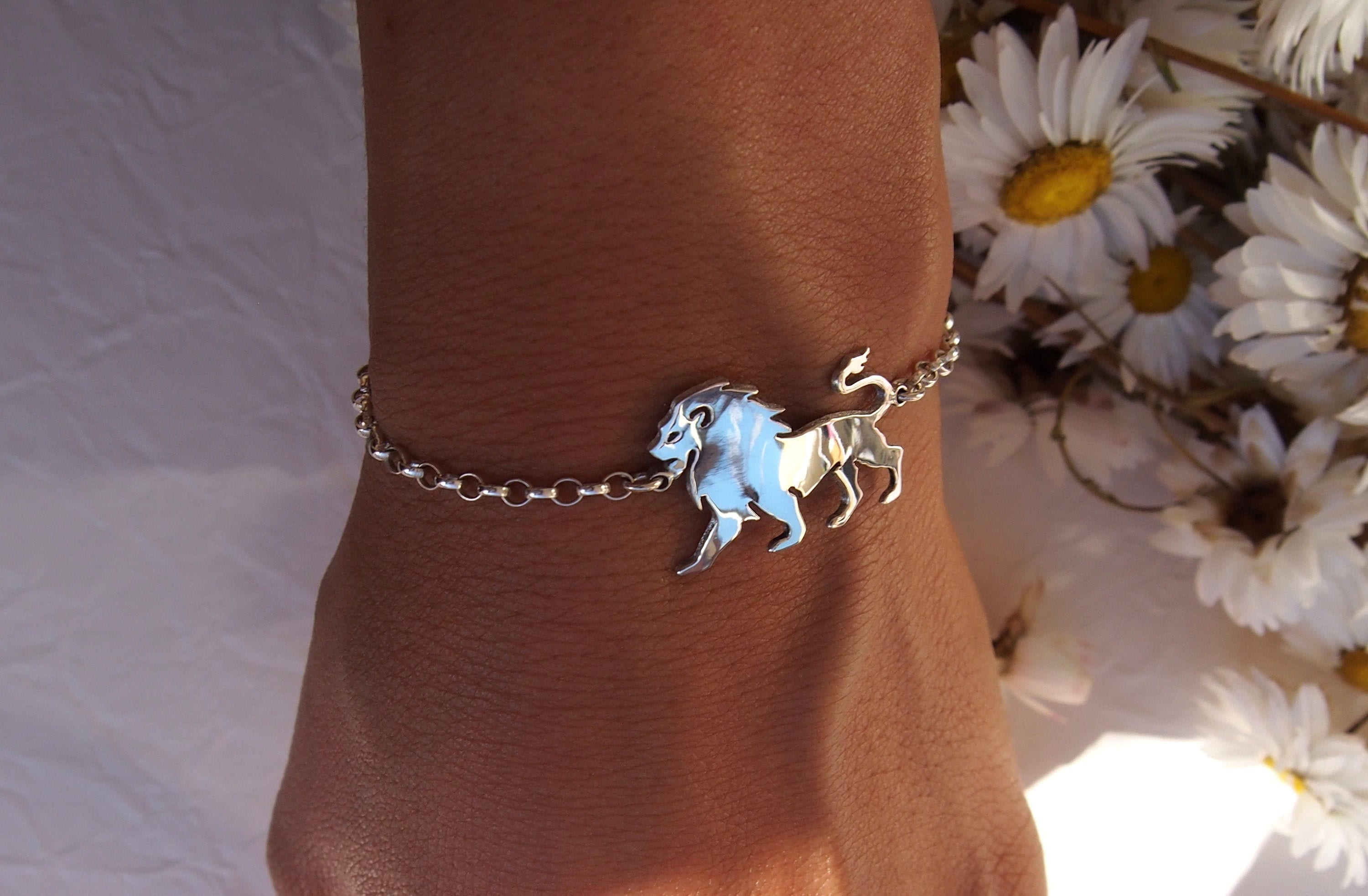 Handmade Sterling Silver Lion Bracelet or Anklet: Zodiac Jewelry