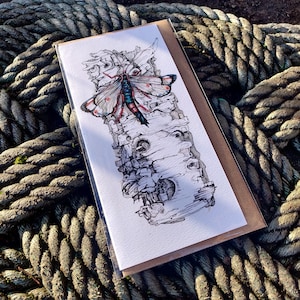 EL DESCANSO DE UNA AVISPA DE MADERA - Tarjeta de felicitación - Impresión a partir de un dibujo original - Hecho en Escocia por el artista.