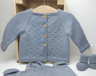 CLELIE - Cardigan bébé en laine/cachemire, tricoté à la main