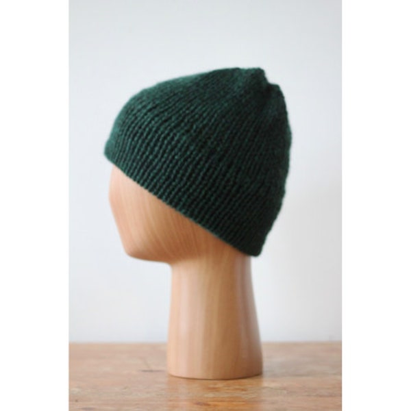 100% wool beanie, hand knit double brim knit hat - Colour : Forest Heather - Made in Canada