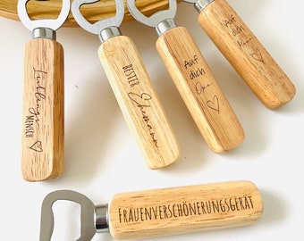 Flaschenöffner aus Holz verschiedene Designs Papa Opa Vatertag Edelstahl personalisiert mit Gravur