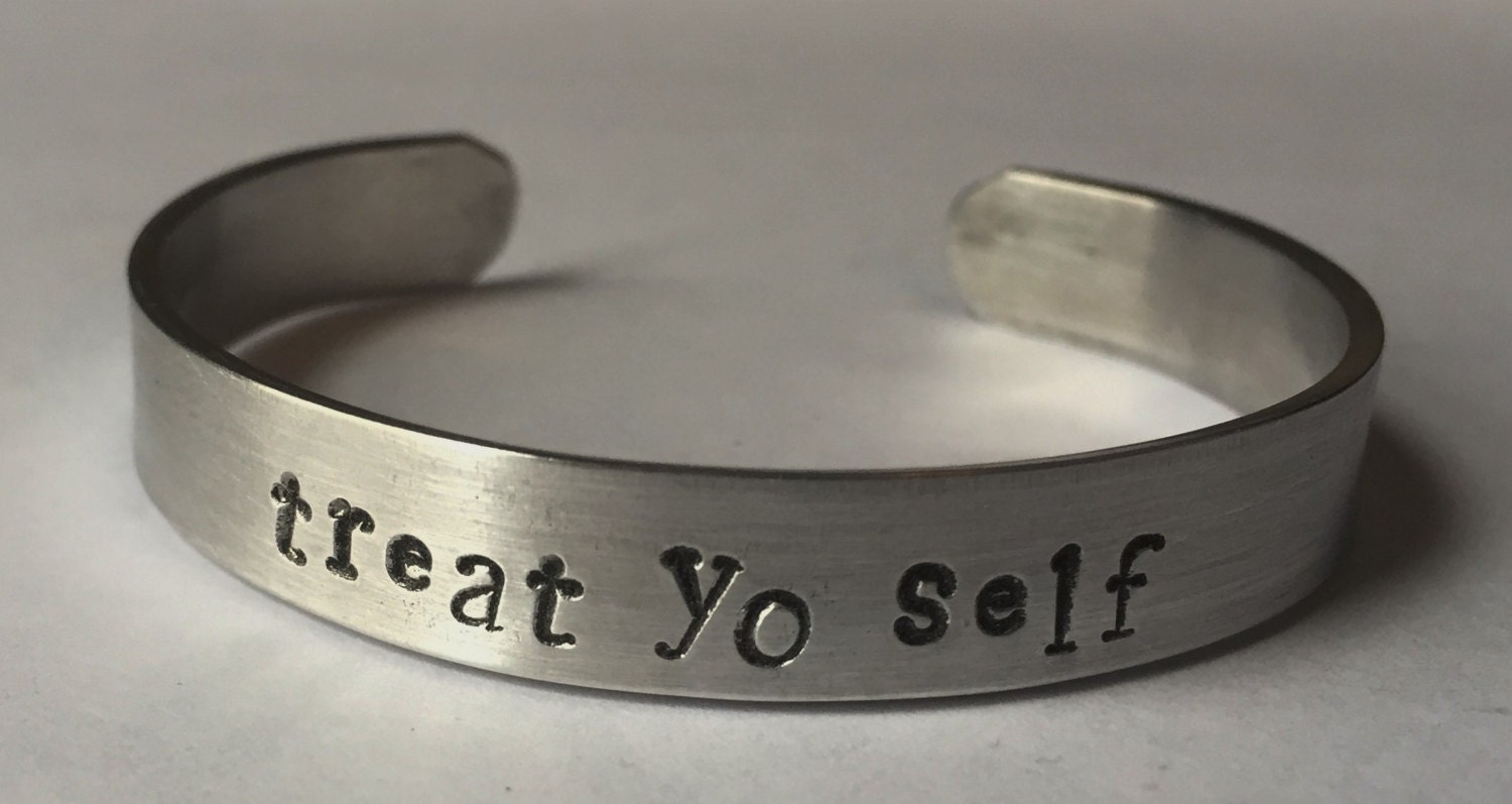TREAT YO SELF cuff bracelet stamped bracelet hand stamped | Etsy
