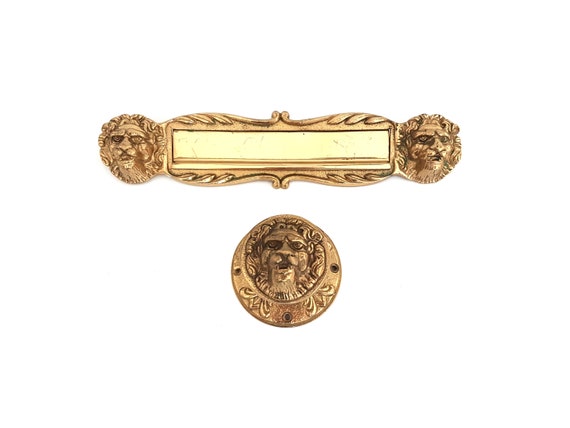 Antique Solid Brass Mail Slot And Door Knob Lion S Head Etsy
