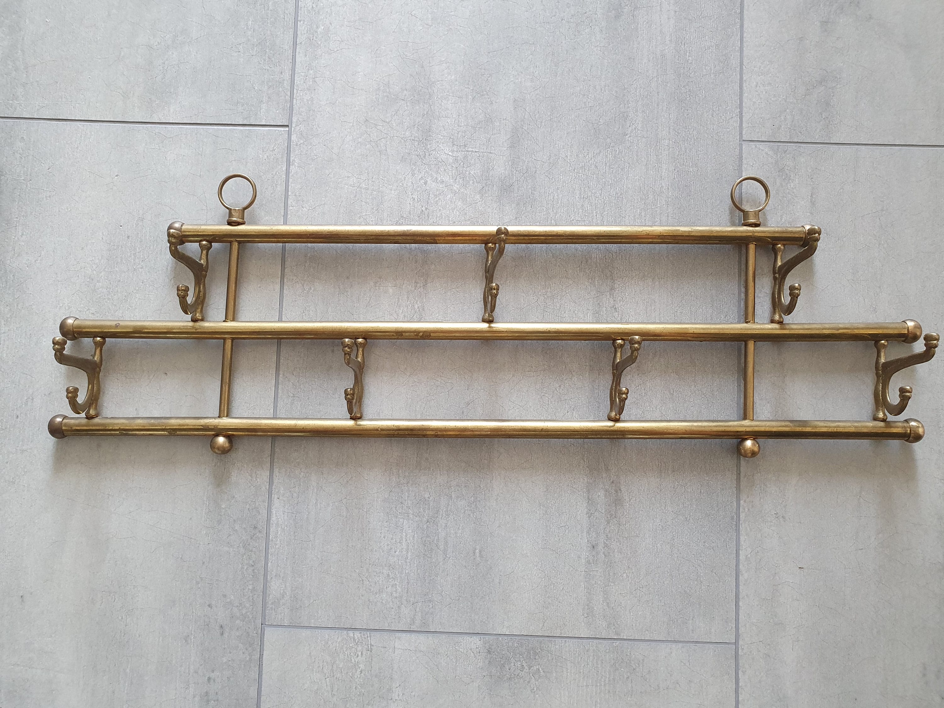 Mid 20th Century Brass Coat Rack With 7 Foldable Hooks Etsy