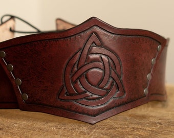 Handmade Leather Celtic Knot Corset Belt: Renfaire Waist Cincher