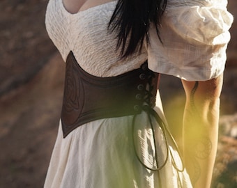 Handmade Leather Corset Belt: Tooled Celtic Waist Cincher
